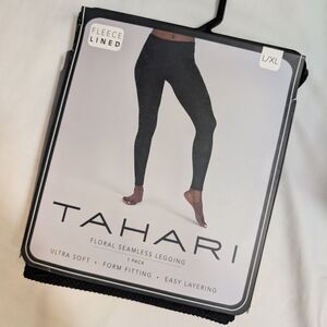 Tahari Black Floral Fleece-Lined Seamless Leggings